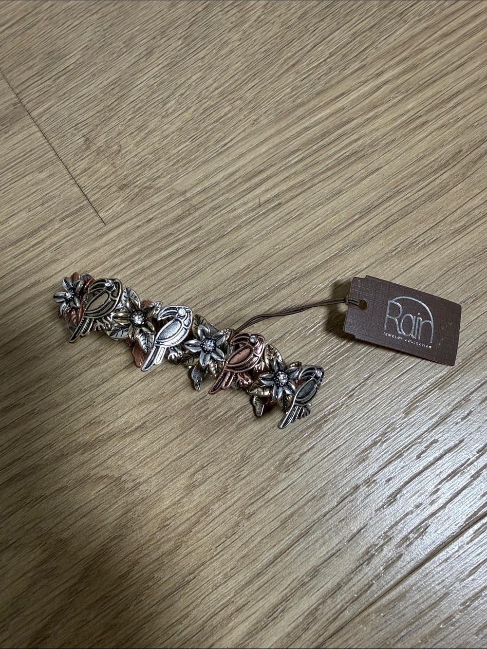 Rain Bird & Flower Metal Bracelet - Mixed Metal Tones New!